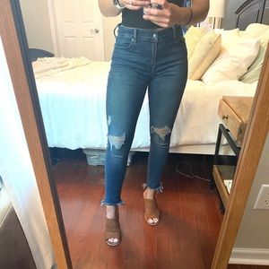 Distressed Lucky Brand Mid Rise Denim.